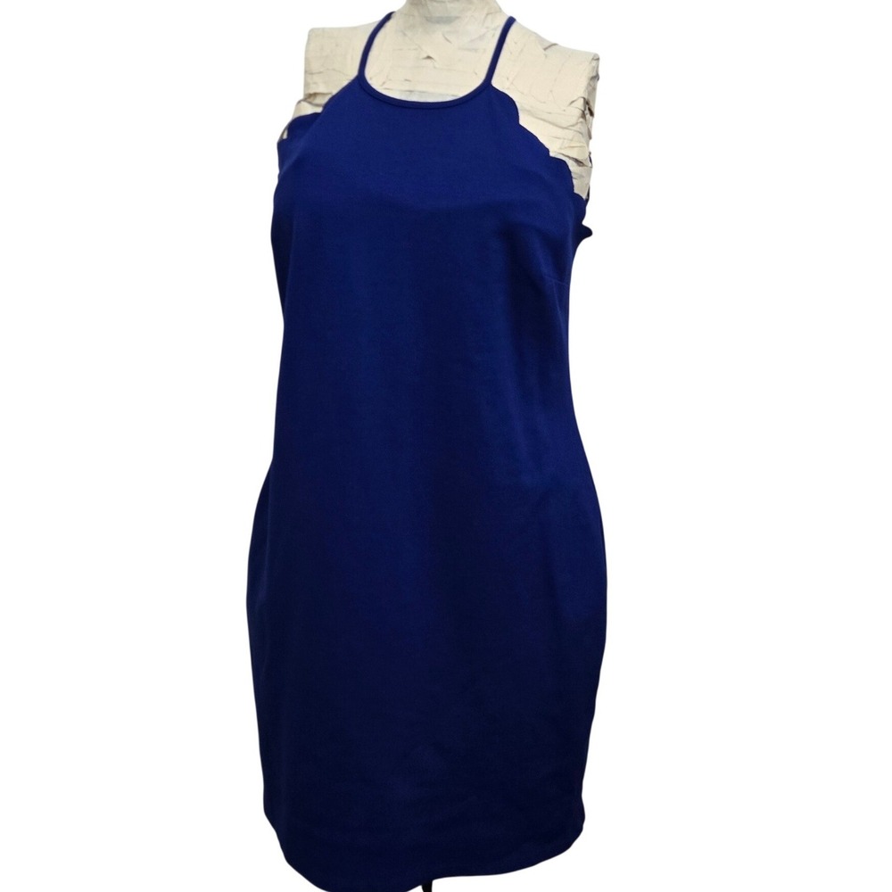 Free Press Dress L Large Royal Blue Scalloped Halter Neck Bodycon Mini Baddie‎